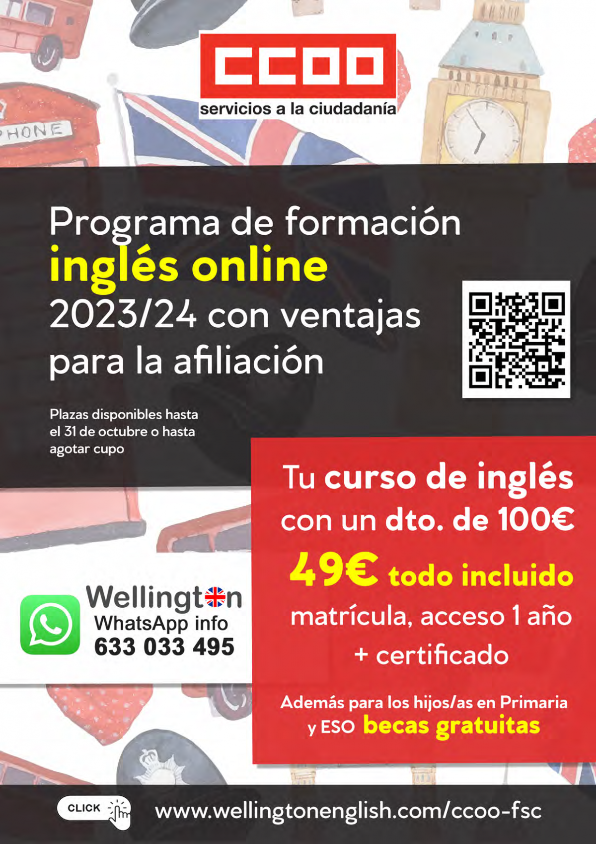FSC-CCOO y Wellington Learning International renuevan la oferta de cursos inglés para personas afiliadas a CCOO