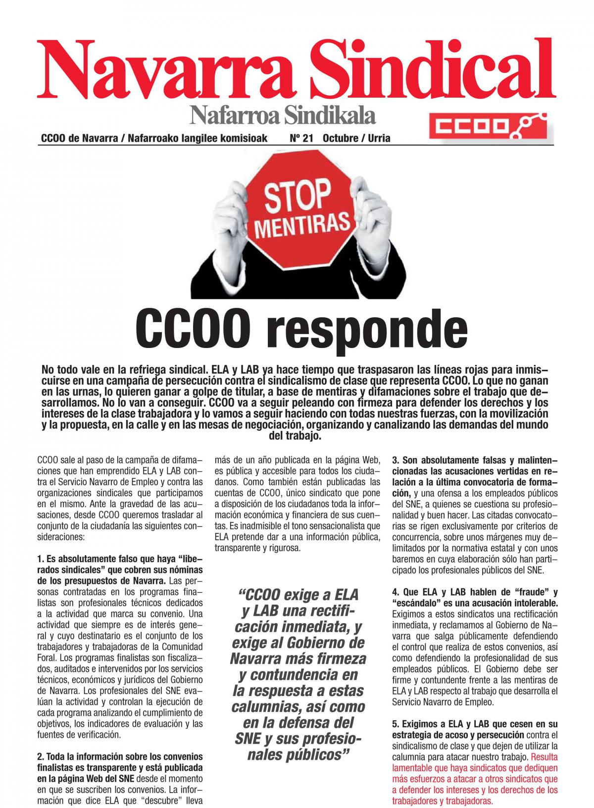 CCOO responde a ELA