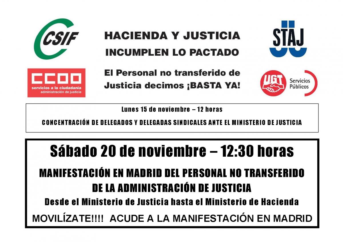 El Ministerio de Hacienda y Justicia incumplen lo pactado. Movilízate