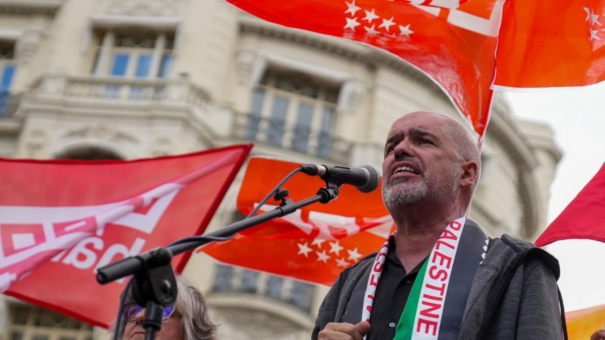 Unai Sordo en la concentración en Madrid para exigir la reducción de la jornada laboral